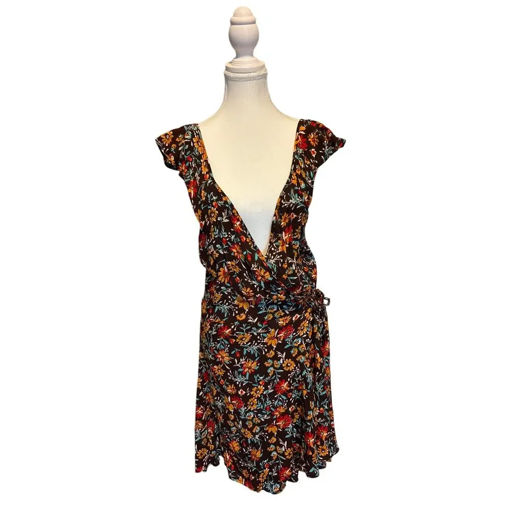 band of the free | (NWT) Brown Floral Wrap Dress | Lg - Picture 1 of 15